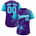 Custom Purple Sky Blue Spider Web Pattern Raglan Sleeves Authentic Baseball Jersey
