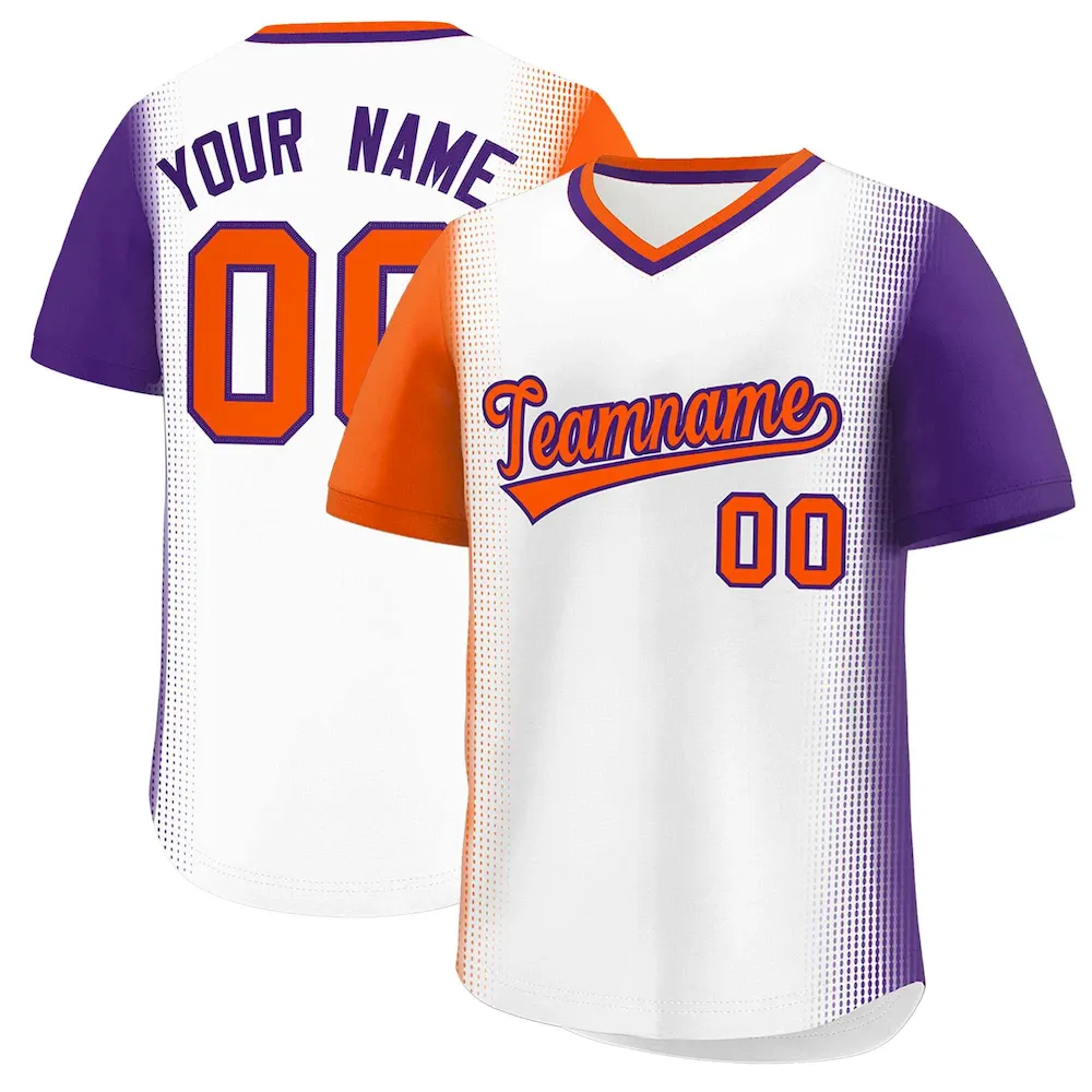 Custom White Orange-Purple Personalized Raglan Sleeves Authentic Pullover Baseball Jersey