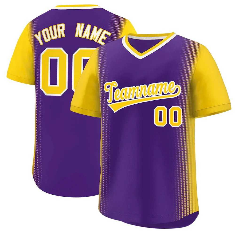 Custom Purple Gold Personalized Raglan Sleeves Authentic Pullover Baseball Jersey
