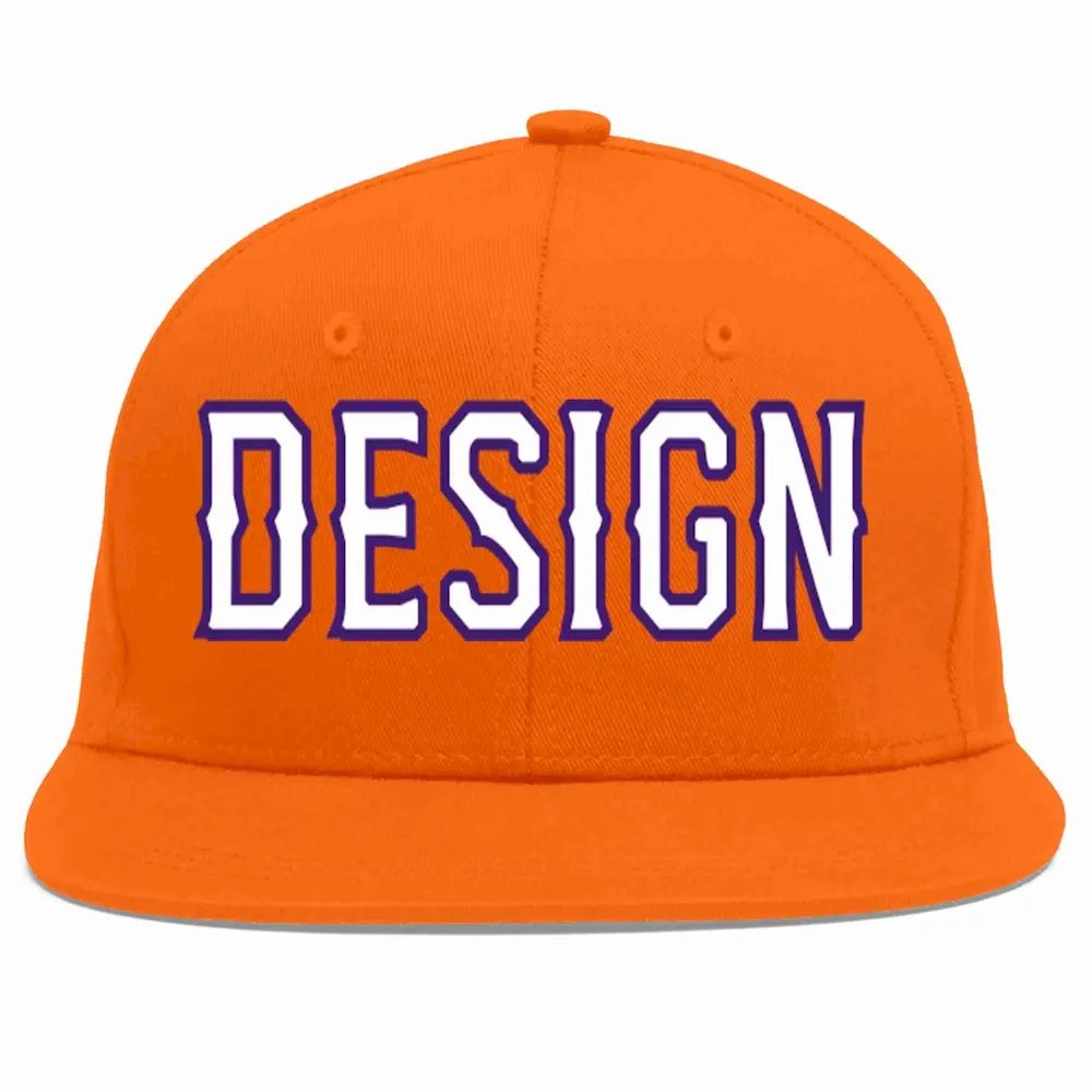 Custom Orange White-purple Flat Eaves Sport Baseball Cap Design for Men/Women/Youth