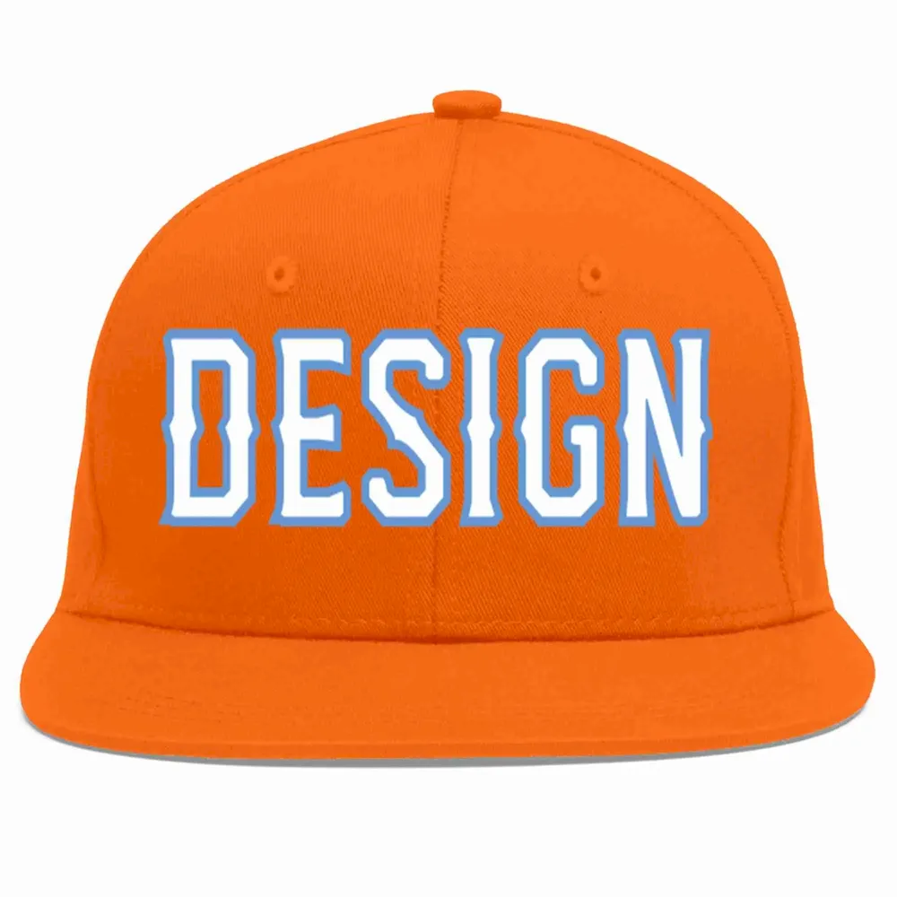 Custom Orange White-Light Blue Flat Eaves Sport Baseball Cap Design for Men/Women/Youth
