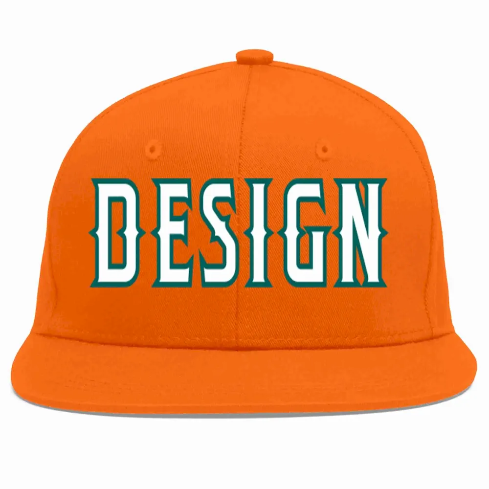 Custom Orange White-Aqua Flat Eaves Sport Baseball Cap Design for Men/Women/Youth