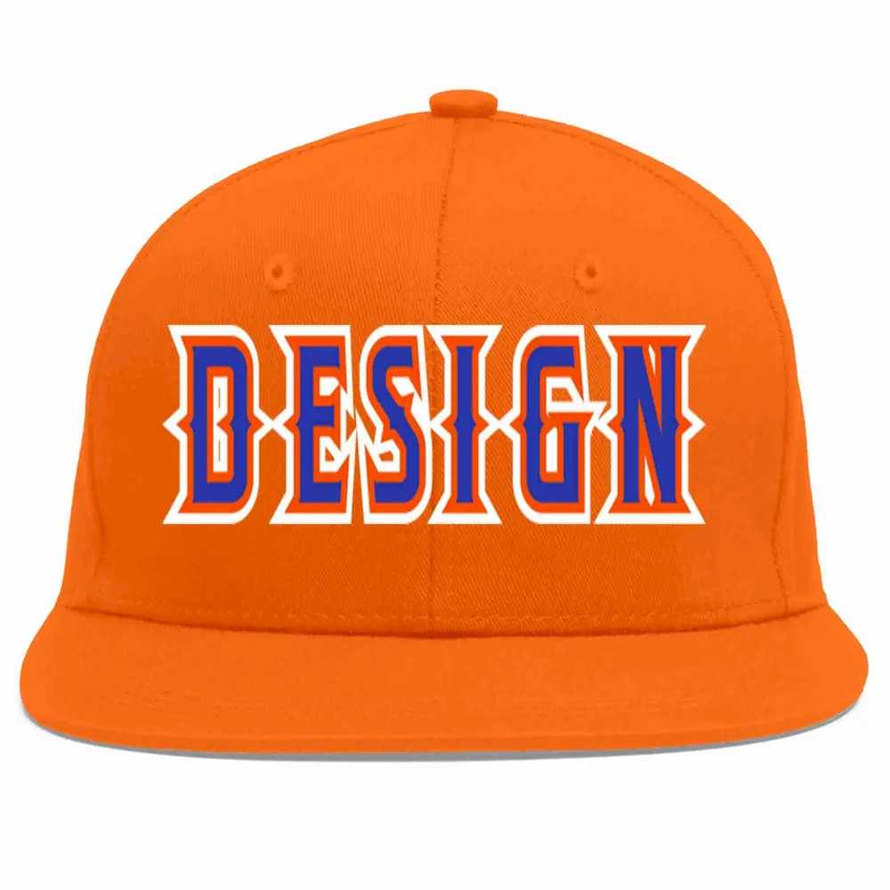 Custom Orange Royal-Orange Flat Eaves Sport Baseball Cap Design for Men/Women/Youth