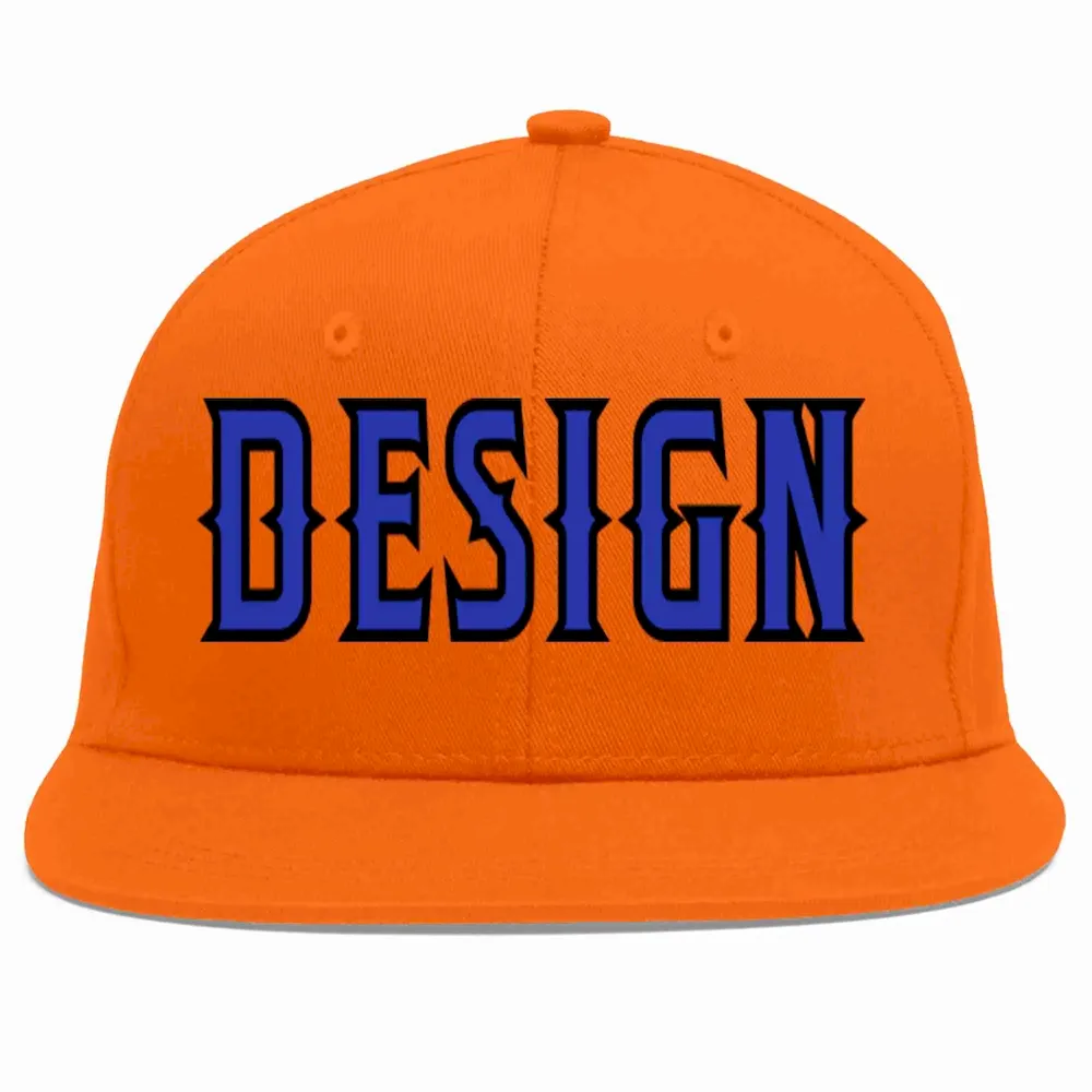Custom Orange Royal-Black Flat Eaves Sport Baseball Cap Design for Men/Women/Youth
