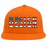 Custom Orange Vintage USA Flag-Gold Flat Eaves Sport Baseball Cap Design for Men/Women/Youth