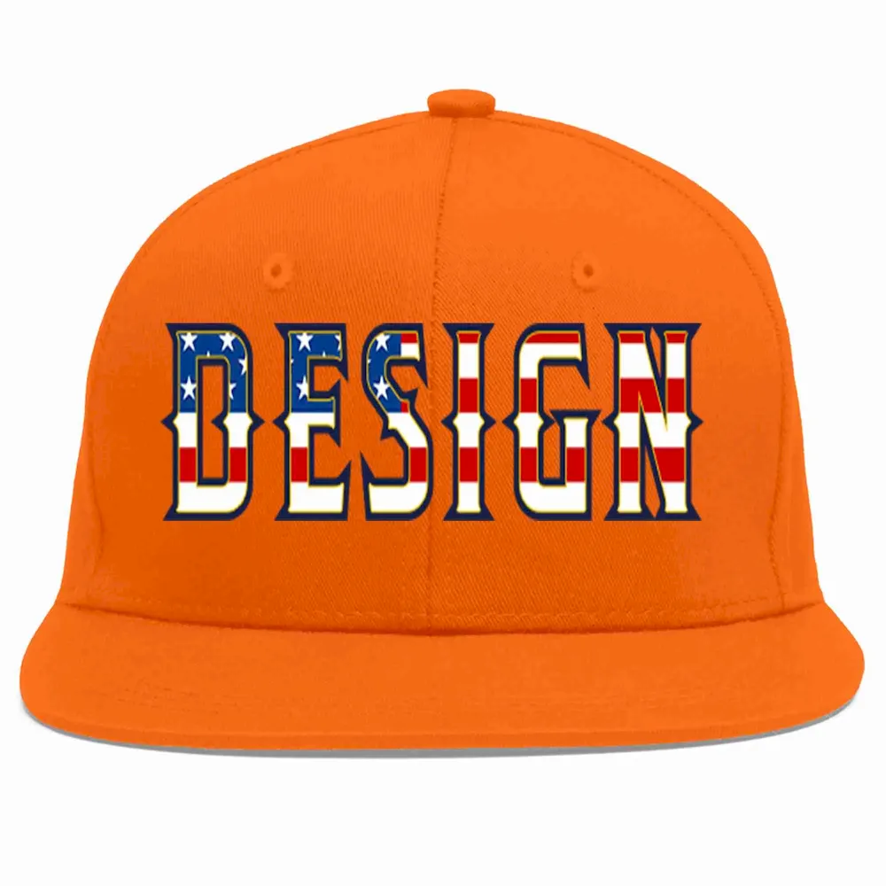 Custom Orange Vintage USA Flag-Gold Flat Eaves Sport Baseball Cap Design for Men/Women/Youth
