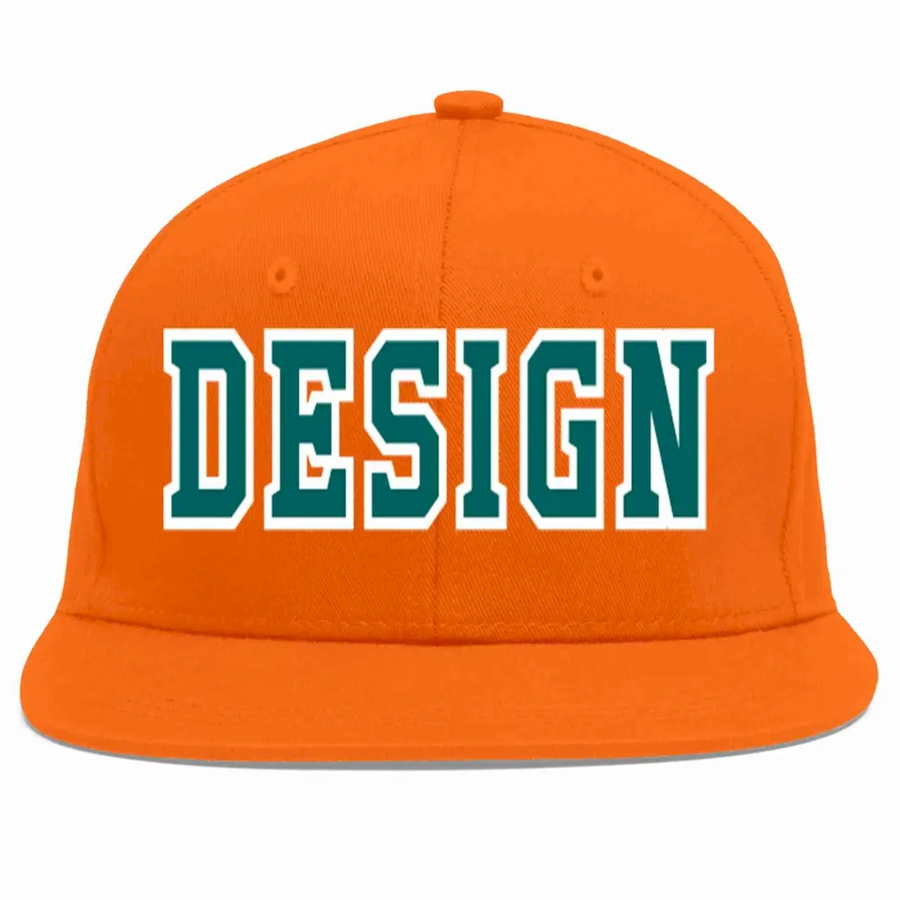 Custom Orange Aqua-White Flat Eaves Sport Baseball Cap Design for Men/Women/Youth