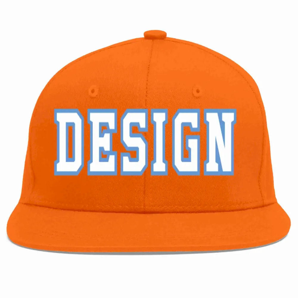 Custom Orange White-Light Blue Flat Eaves Sport Baseball Cap Design for Men/Women/Youth