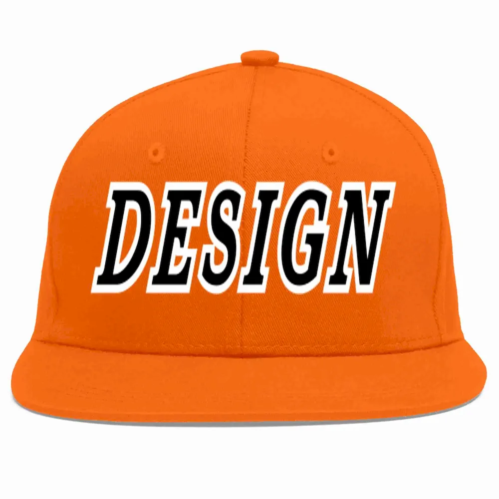 Custom Orange Black-White Flat Eaves Sport Baseball Cap Design for Men/Women/Youth