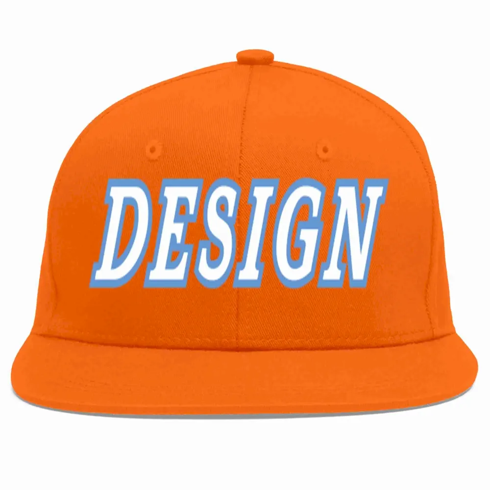 Custom Orange White-Light Blue Flat Eaves Sport Baseball Cap Design for Men/Women/Youth
