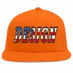 Custom Orange Vintage USA Flag-Gold Flat Eaves Sport Baseball Cap Design for Men/Women/Youth