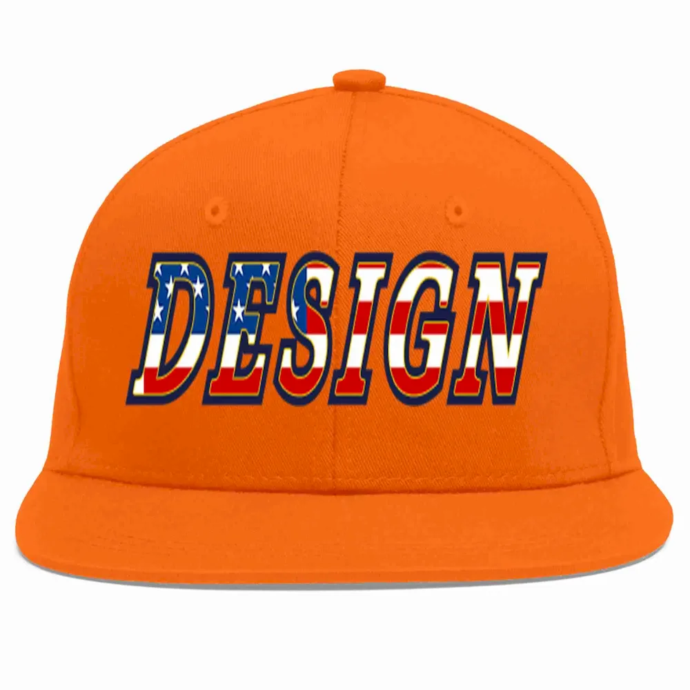 Custom Orange Vintage USA Flag-Gold Flat Eaves Sport Baseball Cap Design for Men/Women/Youth
