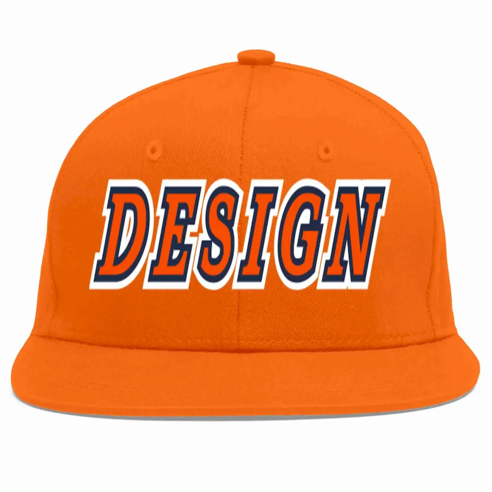 Custom Orange Orange-Navy Flat Eaves Sport Baseball Cap Design for Men/Women/Youth