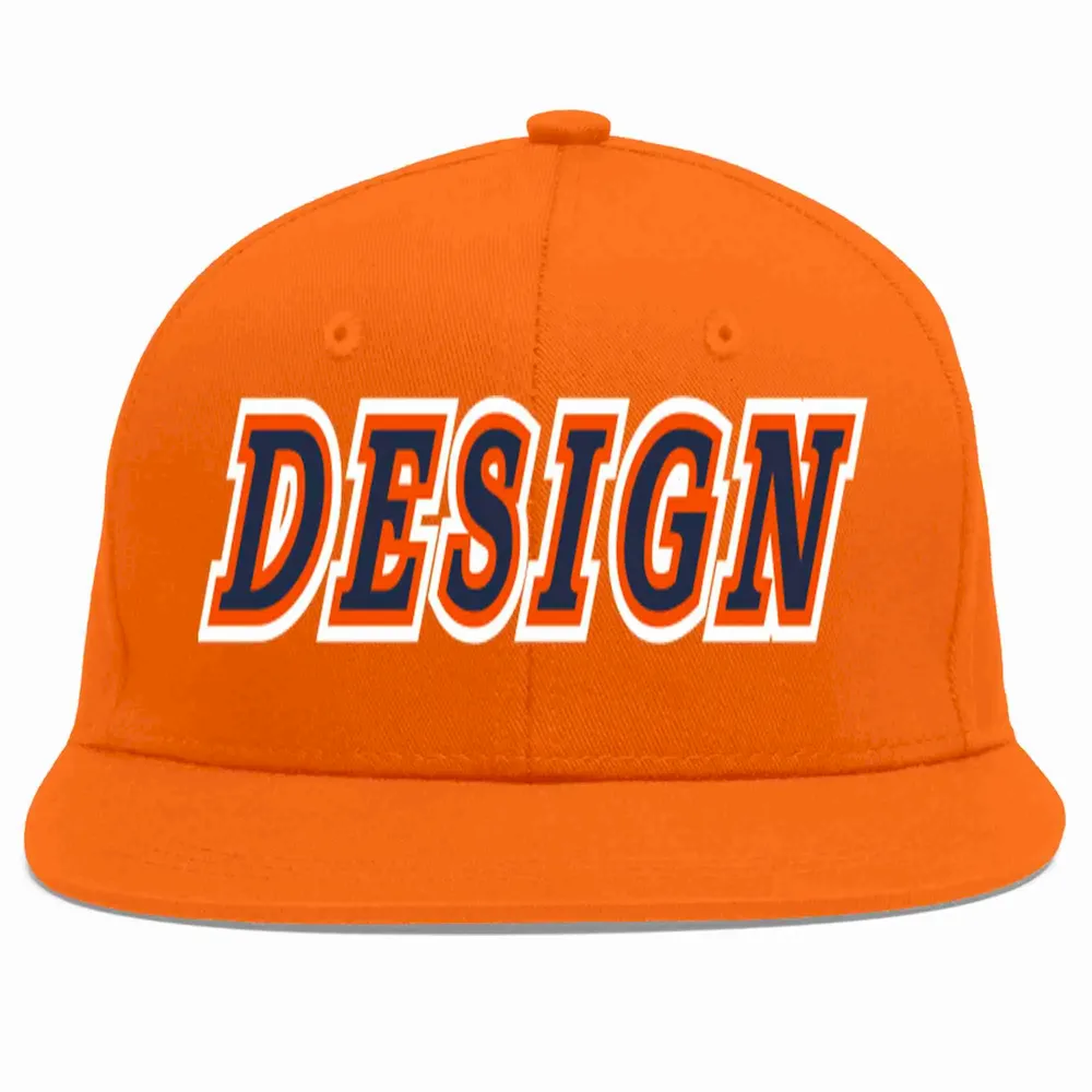Custom Orange Navy-Orange Flat Eaves Sport Baseball Cap Design for Men/Women/Youth