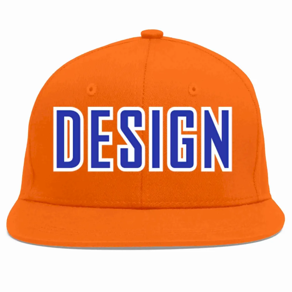 Custom Orange Royal-White Flat Eaves Sport Baseball Cap Design for Men/Women/Youth
