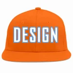 Custom Orange White-Light Blue Flat Eaves Sport Baseball Cap Design for Men/Women/Youth