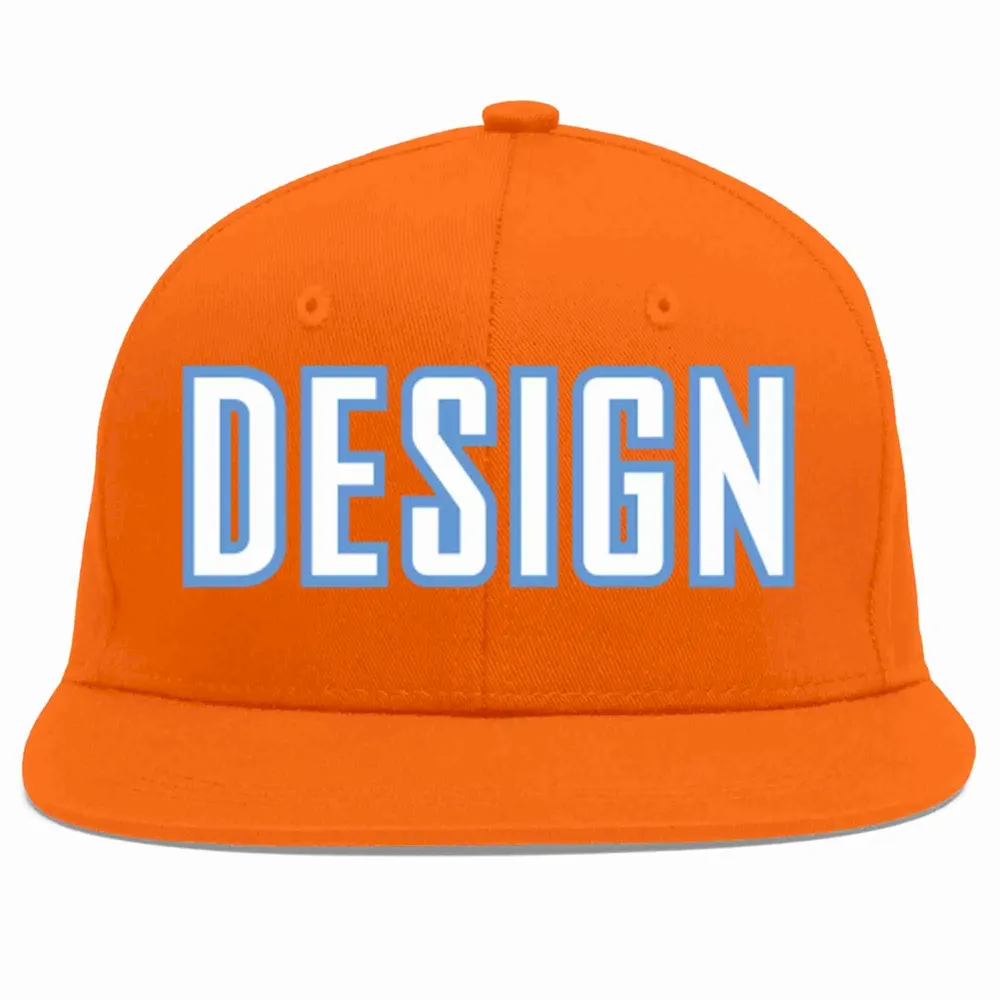 Custom Orange White-Light Blue Flat Eaves Sport Baseball Cap Design for Men/Women/Youth