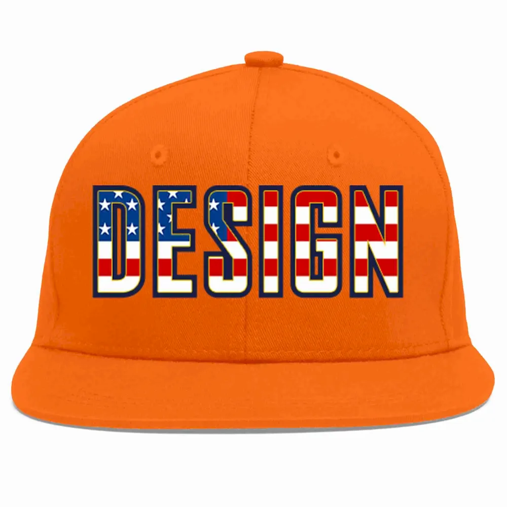 Custom Orange Vintage USA Flag-Gold Flat Eaves Sport Baseball Cap Design for Men/Women/Youth