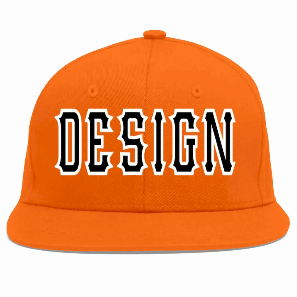 Custom Orange Black-White Flat Eaves Sport Baseball Cap Design for Men/Women/Youth