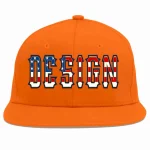 Custom Orange Vintage USA Flag-Gold Flat Eaves Sport Baseball Cap Design for Men/Women/Youth