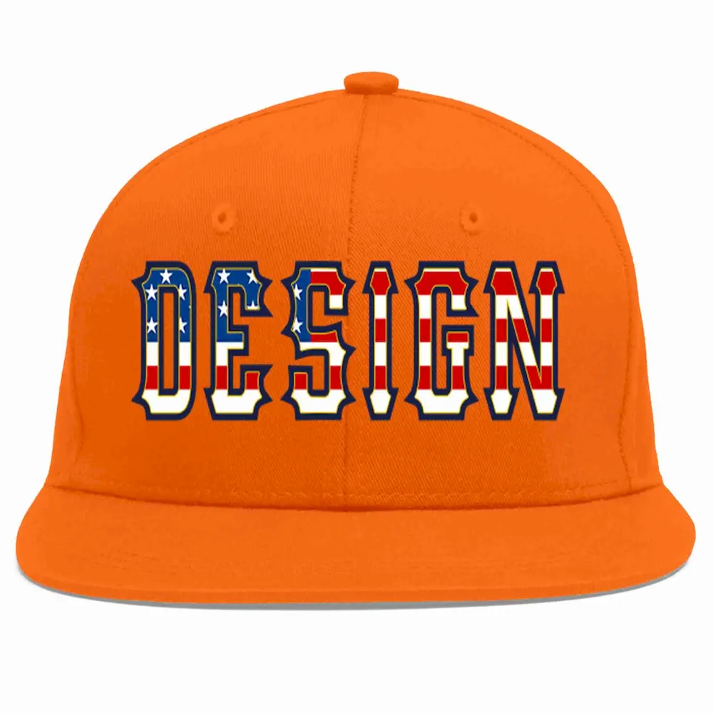 Custom Orange Vintage USA Flag-Gold Flat Eaves Sport Baseball Cap Design for Men/Women/Youth