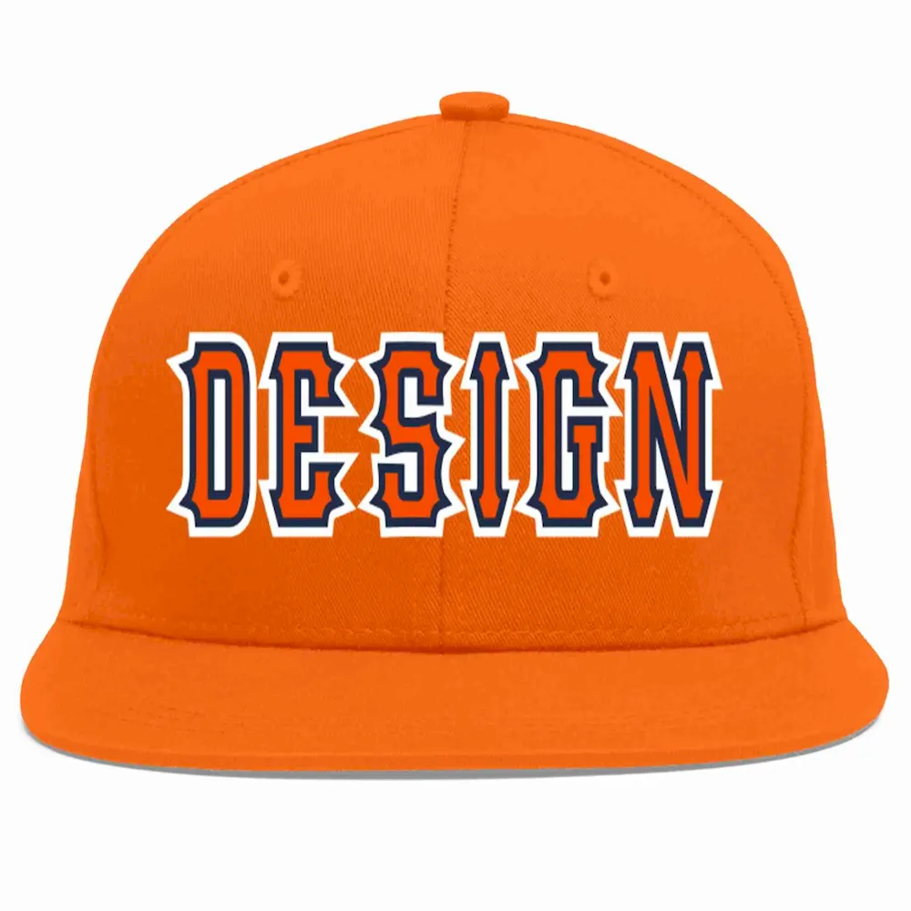 Custom Orange Orange-Navy Flat Eaves Sport Baseball Cap Design for Men/Women/Youth