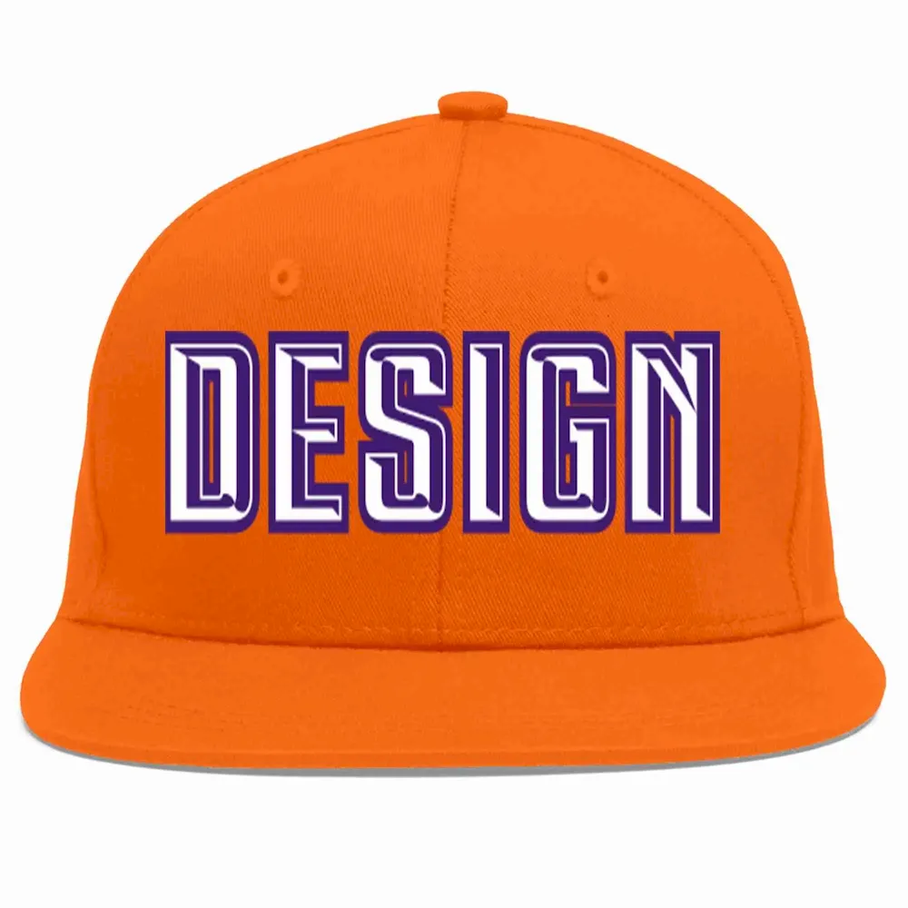 Custom Orange White-purple Flat Eaves Sport Baseball Cap Design for Men/Women/Youth