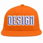 Custom Orange Royal-White Flat Eaves Sport Baseball Cap Design for Men/Women/Youth