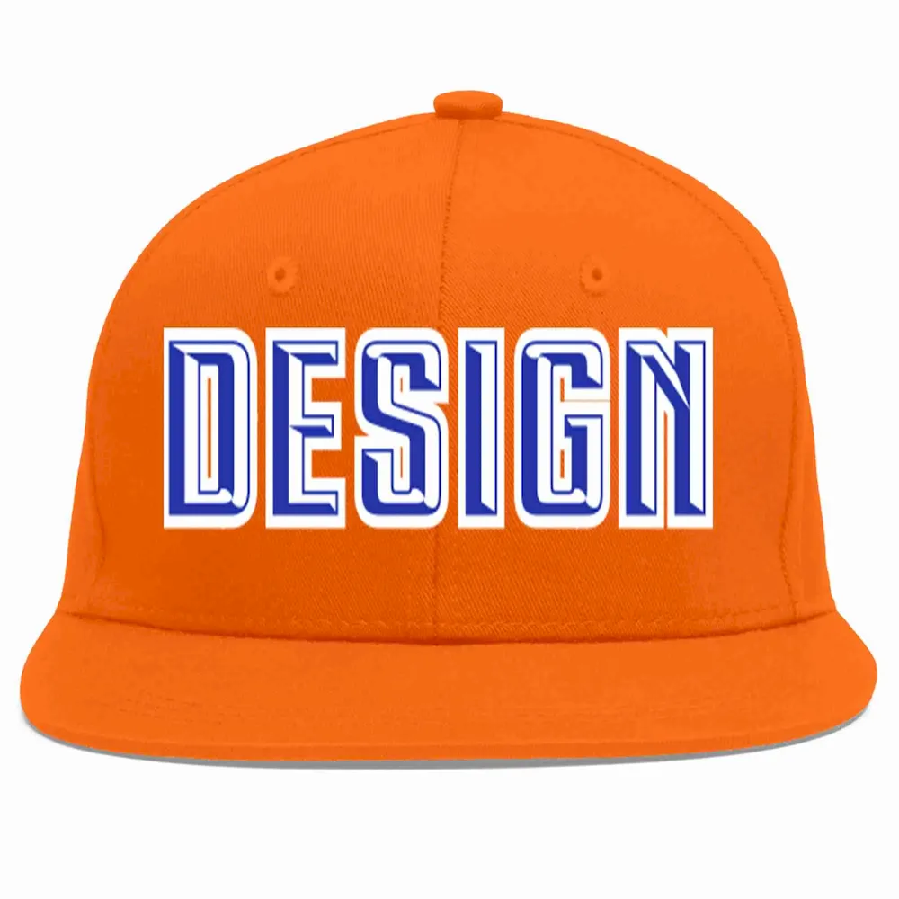 Custom Orange Royal-White Flat Eaves Sport Baseball Cap Design for Men/Women/Youth