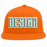 Custom Orange Aqua-White Flat Eaves Sport Baseball Cap Design for Men/Women/Youth