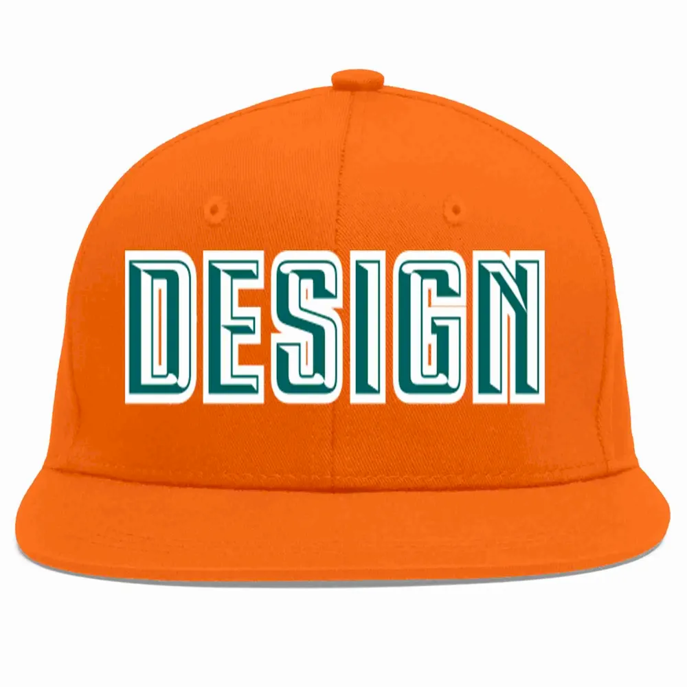 Custom Orange Aqua-White Flat Eaves Sport Baseball Cap Design for Men/Women/Youth
