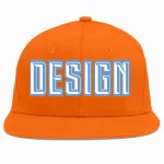 Custom Orange White-Light Blue Flat Eaves Sport Baseball Cap Design for Men/Women/Youth