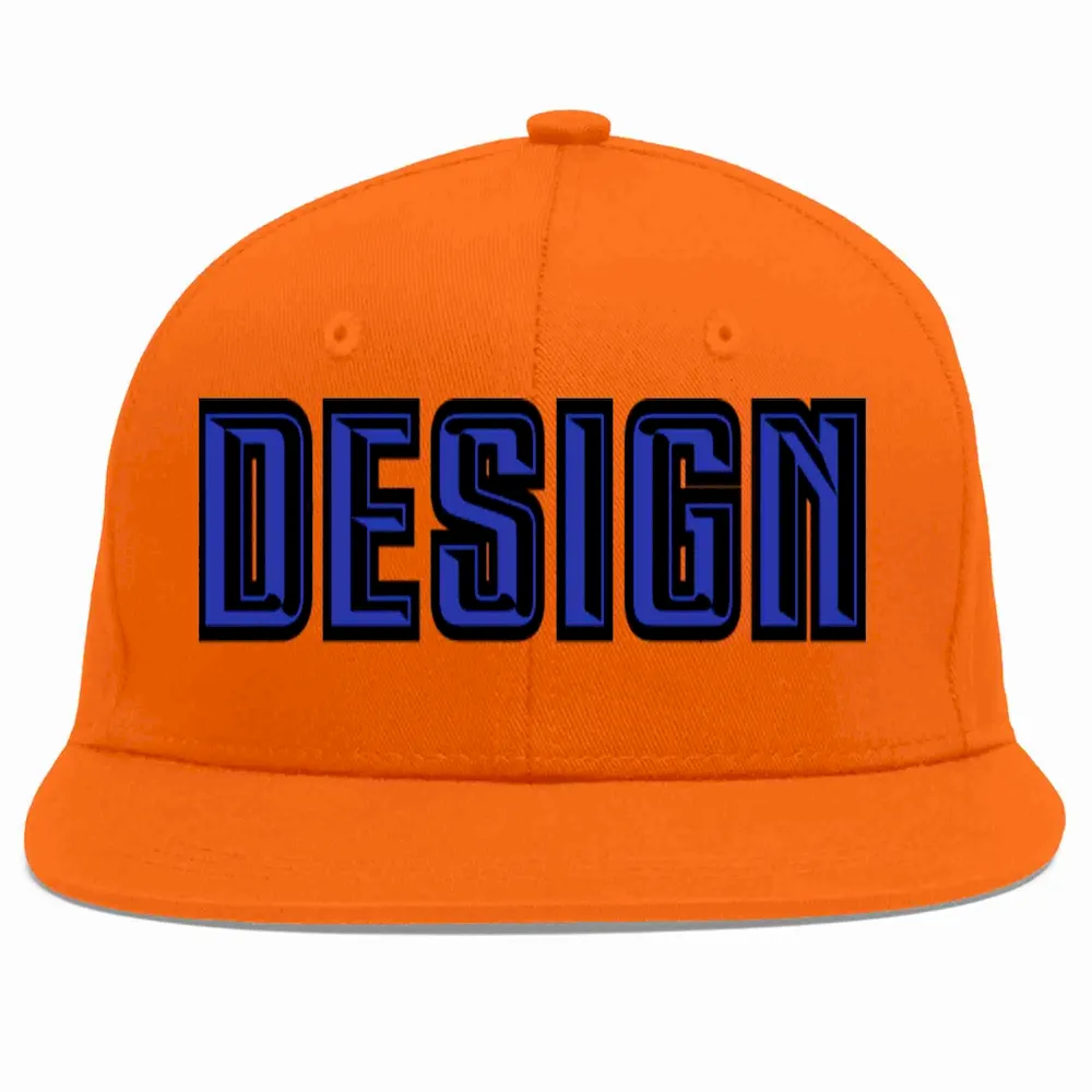 Custom Orange Royal-Black Flat Eaves Sport Baseball Cap Design for Men/Women/Youth