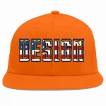 Custom Orange Vintage USA Flag-Gold Flat Eaves Sport Baseball Cap Design for Men/Women/Youth