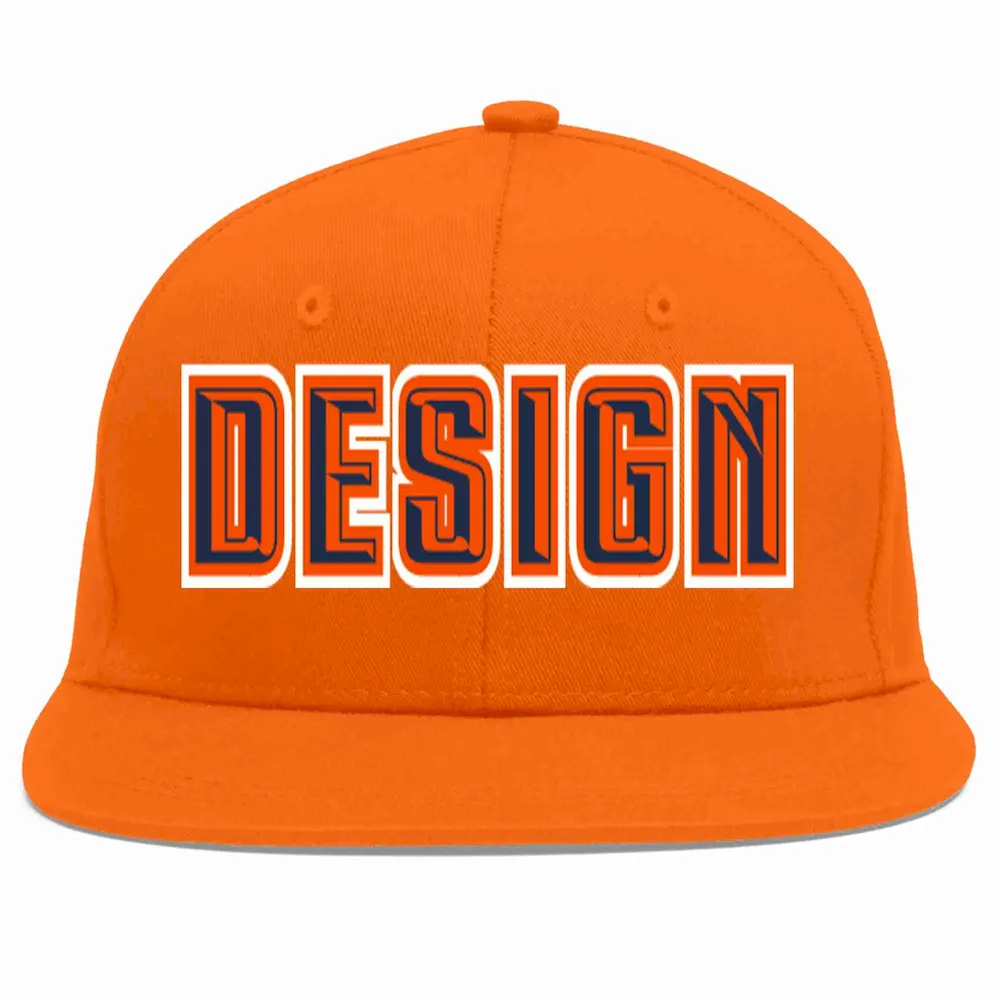 Custom Orange Navy-Orange Flat Eaves Sport Baseball Cap Design for Men/Women/Youth