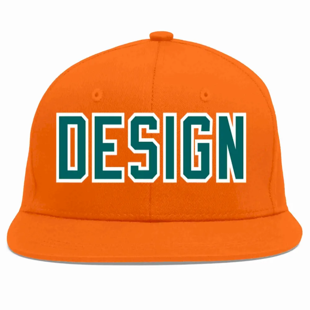 Custom Orange Aqua-White Flat Eaves Sport Baseball Cap Design for Men/Women/Youth