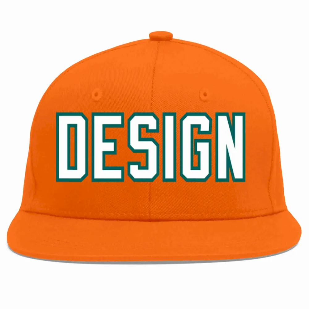 Custom Orange White-Aqua Flat Eaves Sport Baseball Cap Design for Men/Women/Youth