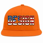 Custom Orange Vintage USA Flag-Gold Flat Eaves Sport Baseball Cap Design for Men/Women/Youth