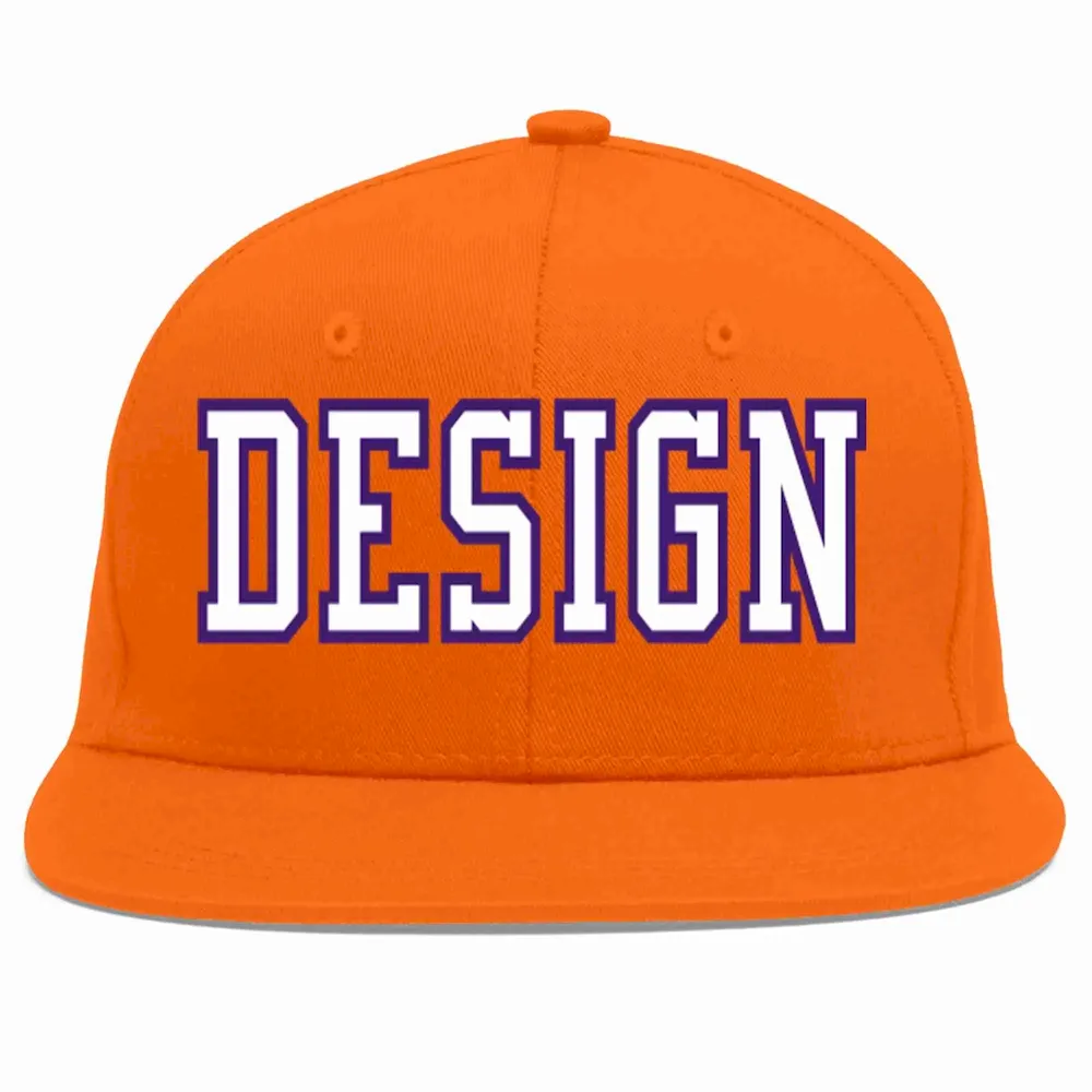 Custom Orange Black-White Flat Eaves Sport Baseball Cap Design for Men/Women/Youth
