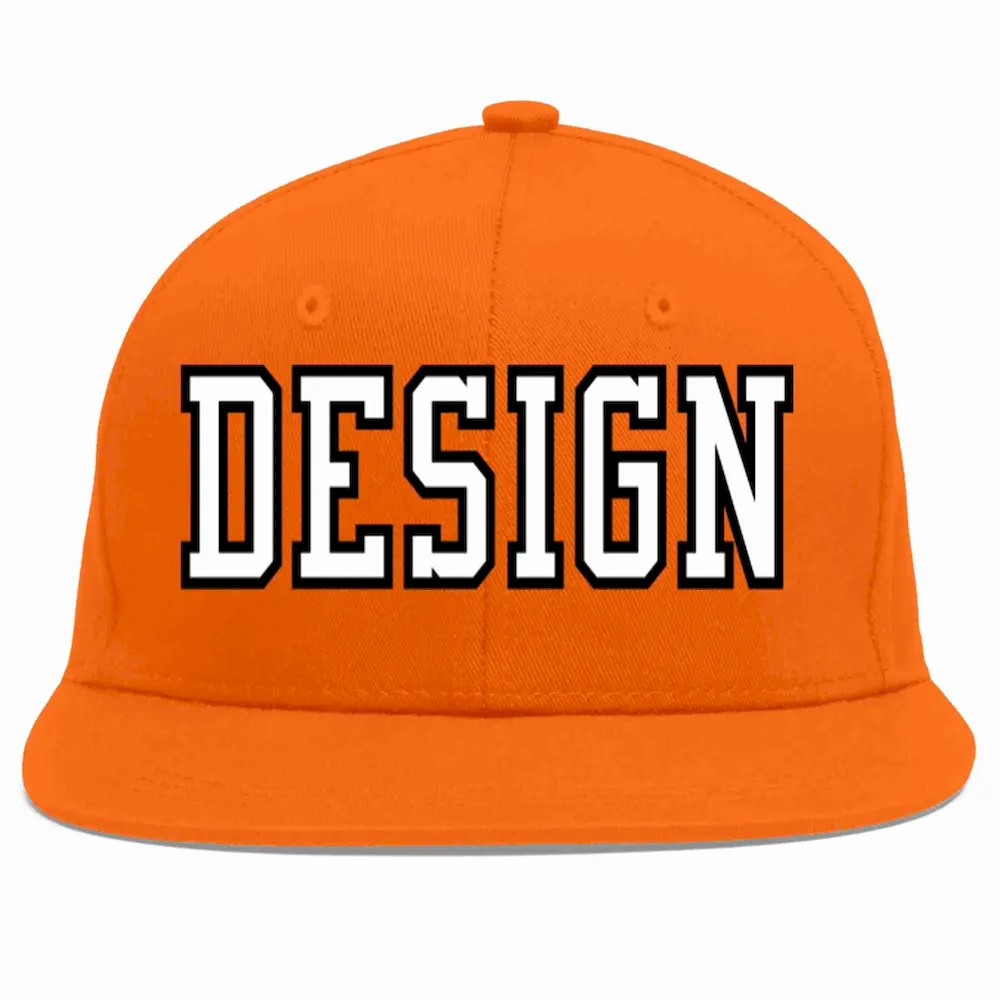 Custom Orange White-Black Flat Eaves Sport Baseball Cap Design for Men/Women/Youth