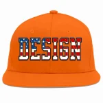 Custom Orange Vintage USA Flag-Gold Flat Eaves Sport Baseball Cap Design for Men/Women/Youth