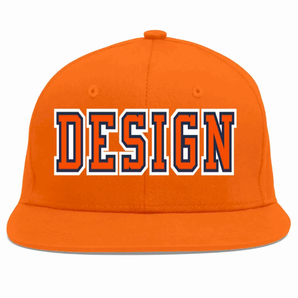 Custom Orange Orange-Navy Flat Eaves Sport Baseball Cap Design for Men/Women/Youth