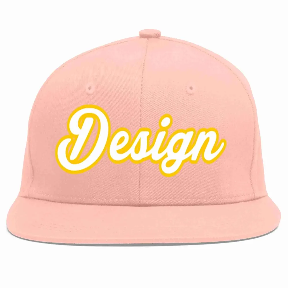 Custom Pink White-Gold Flat Eaves Sport Baseball Cap Design for Men/Women/Youth