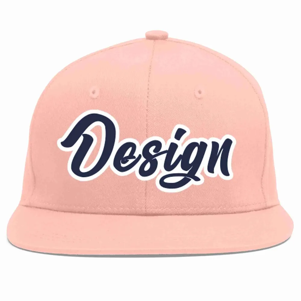 Custom Pink White-Navy Flat Eaves Sport Baseball Cap Design for Men/Women/Youth