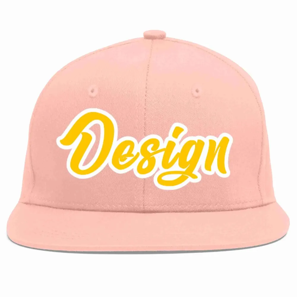 Custom Pink Gold-White Flat Eaves Sport Baseball Cap Design for Men/Women/Youth