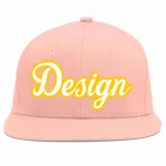 Custom Pink White-Gold Flat Eaves Sport Baseball Cap Design for Men/Women/Youth