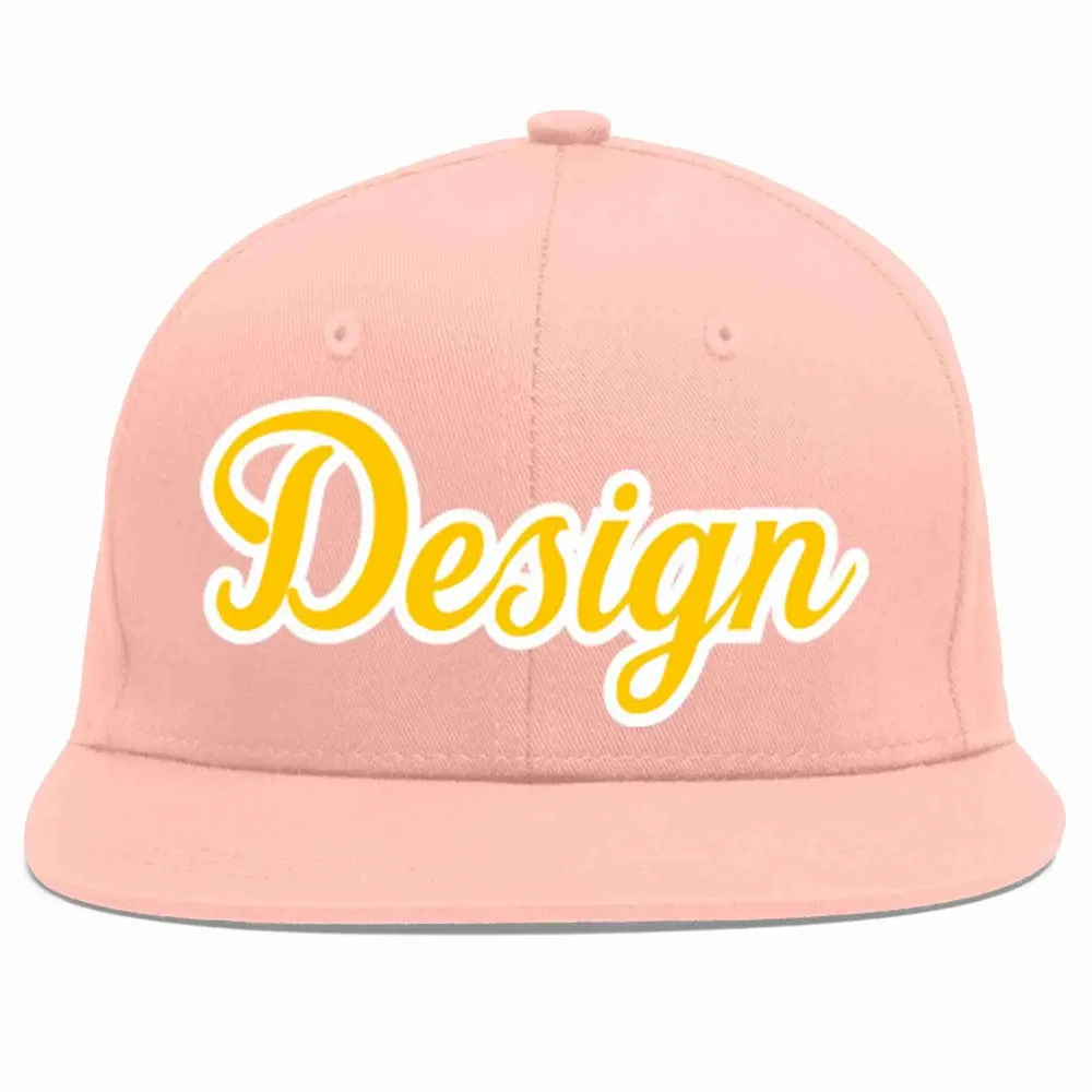 Custom Pink Gold-White Flat Eaves Sport Baseball Cap Design for Men/Women/Youth