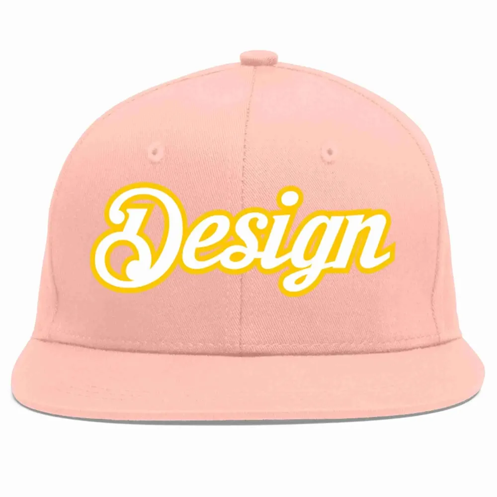 Custom Pink White-Gold Flat Eaves Sport Baseball Cap Design for Men/Women/Youth