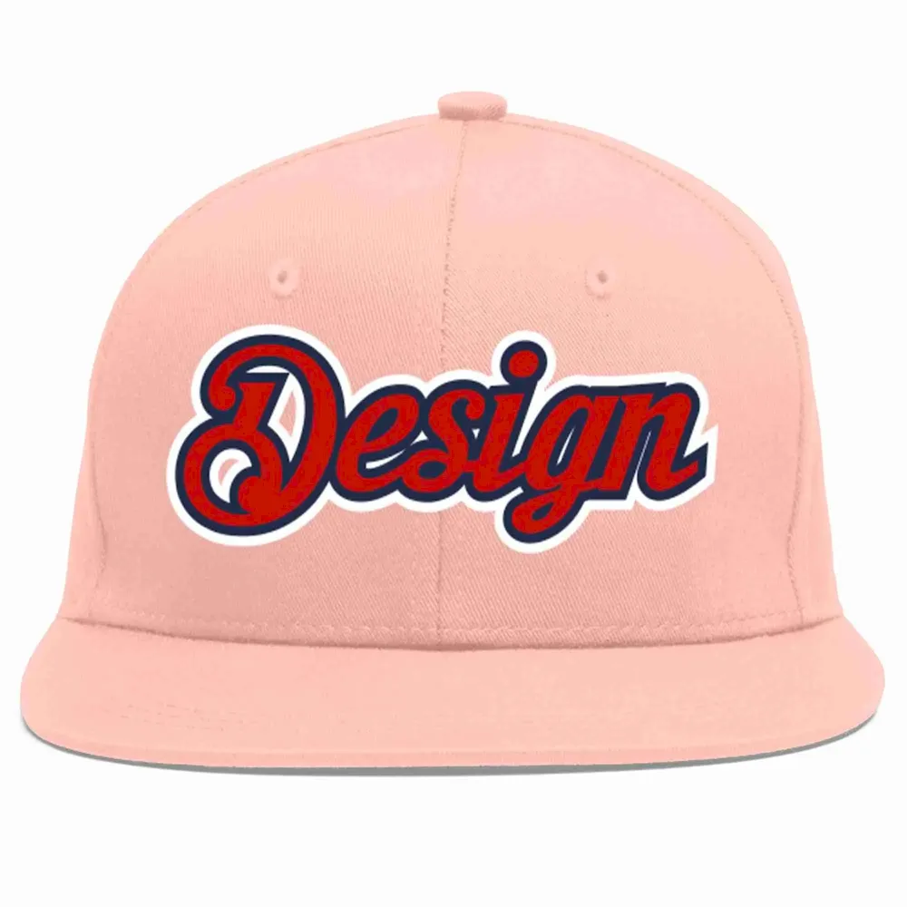 Custom Pink Red-Navy Flat Eaves Sport Baseball Cap Design for Men/Women/Youth