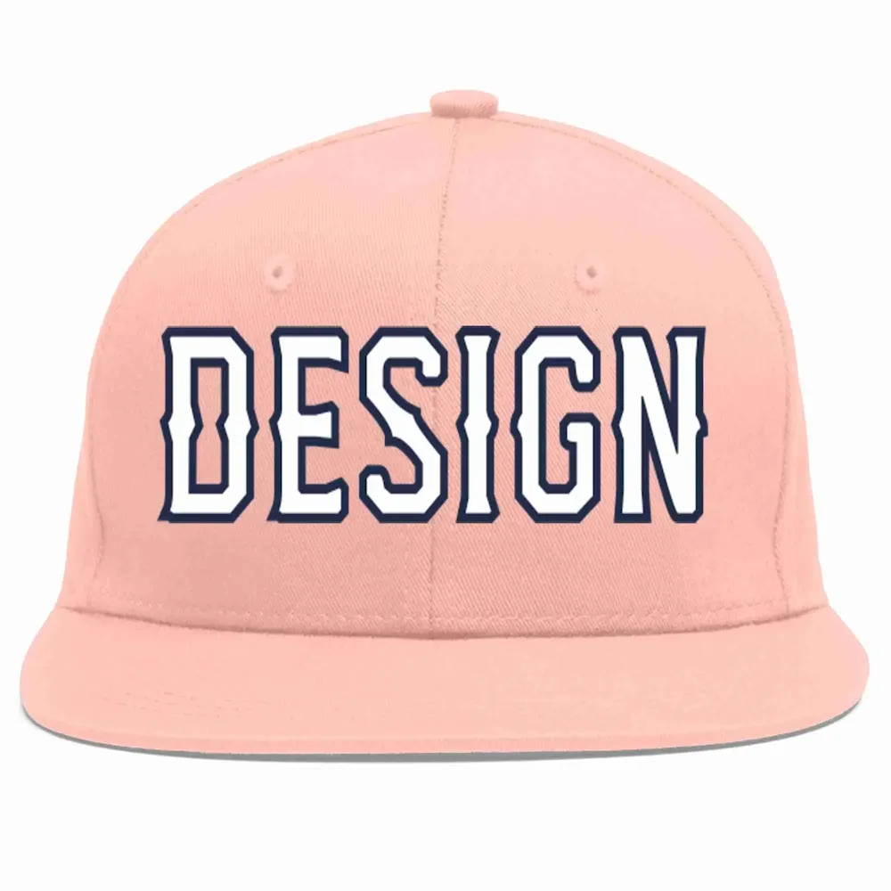 Custom Pink White-Navy Flat Eaves Sport Baseball Cap Design for Men/Women/Youth